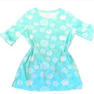 Blair Short Cuffed Sleeve Tee Top Side Slit Sz M Floral Blue-Green & White #213E